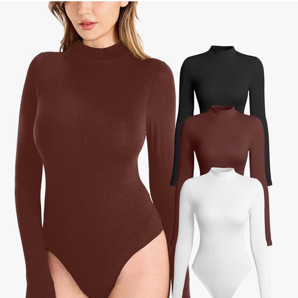 Women's Long Sleeve Bodysuit - Black, Brown, White